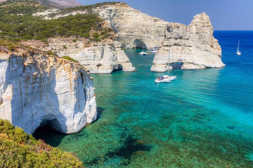 Sailing the coast of Milos island, Greece