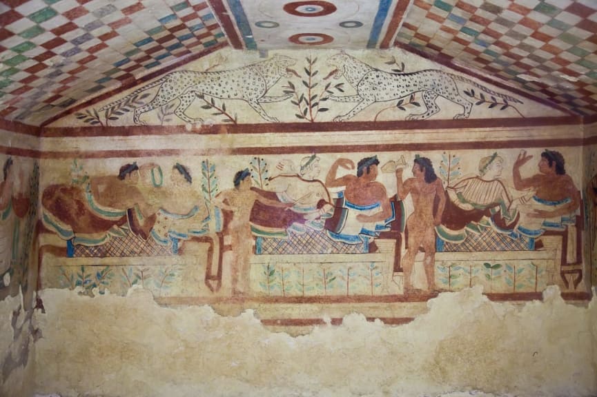 Etruscan frescoes in the Monterozzi Etruscan Necropolis, Tarquinia, Italy