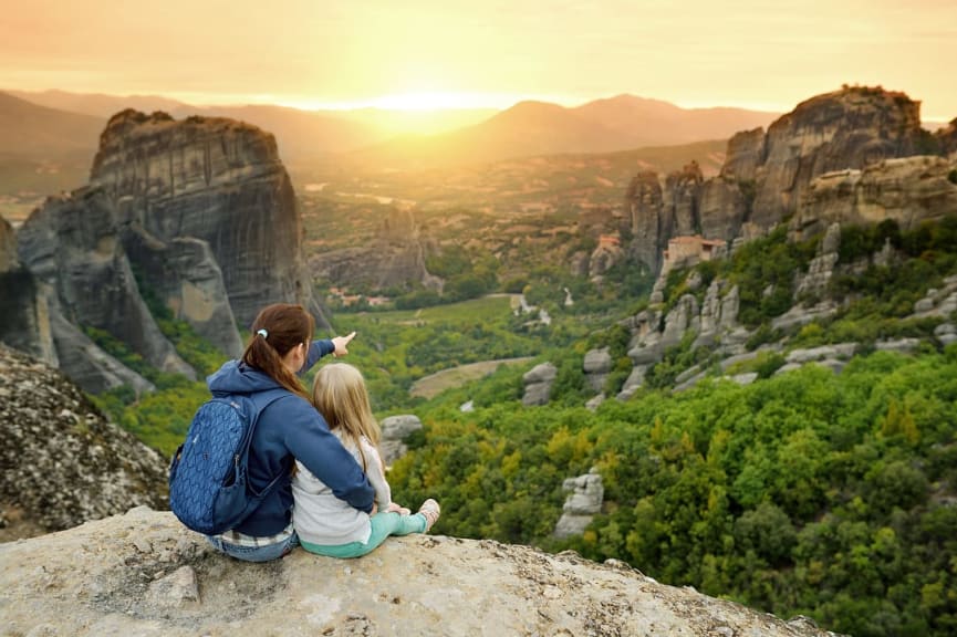 Mother and daughter at Meteora in Greece