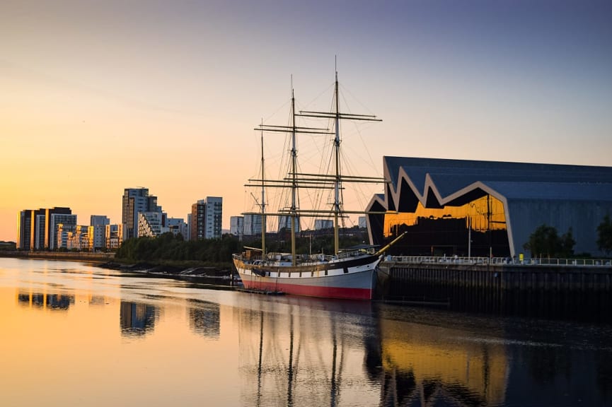 Riverside Museum and Tall Ship in Glasgow, Scotland