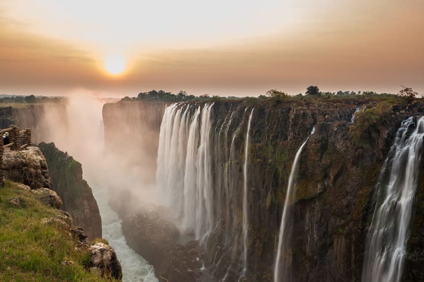 Victoria Falls at sunset in Zambia, Africa