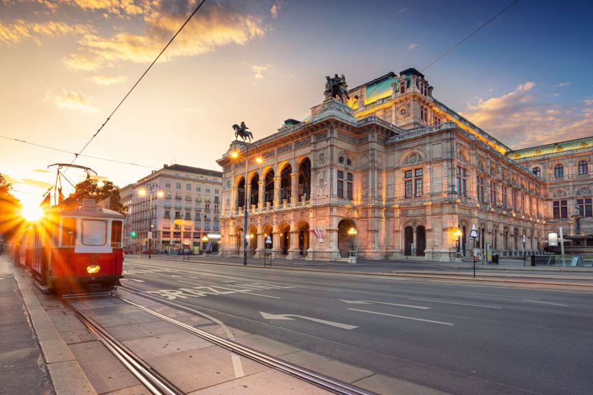 Vienna Opera House and iconic red tramway