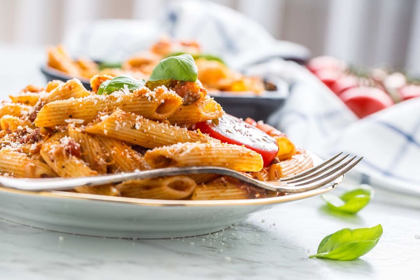  Pasta pene with bolognese sauce