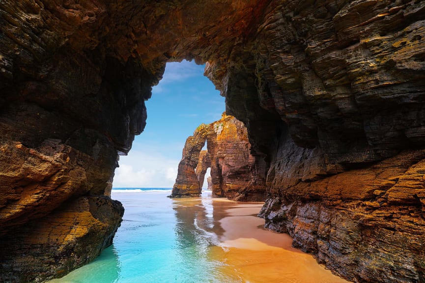 Caves on the beach in Galicia, Spain