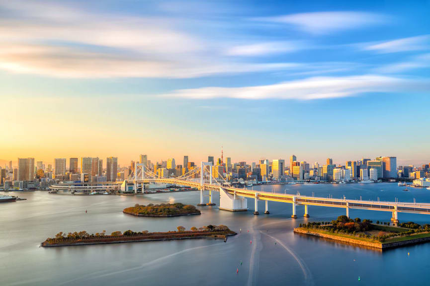 Rainbow bridge in Tokyo, Japan