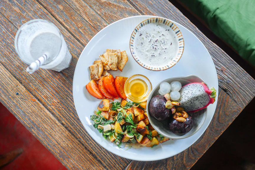 Thai smoothie and salad served at a restaurant in Krabi, Thailand