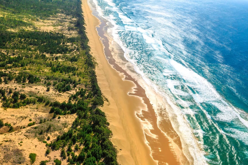 Aerial view of beach in Saint Lucia, Sodwana Bay, South Africa 