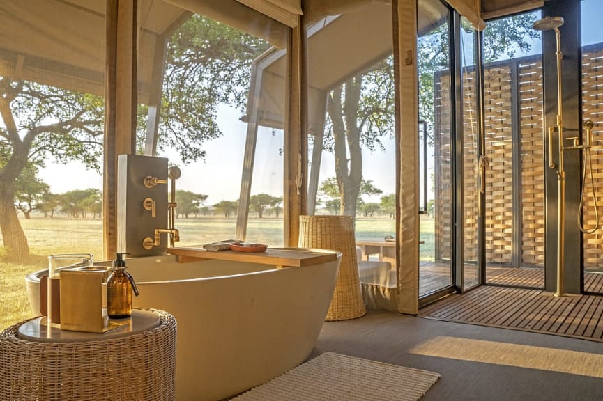 Luxury tented bathroom in Serengeti, Tanzania