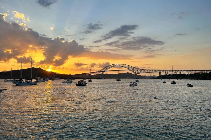 Panama canal at sunset