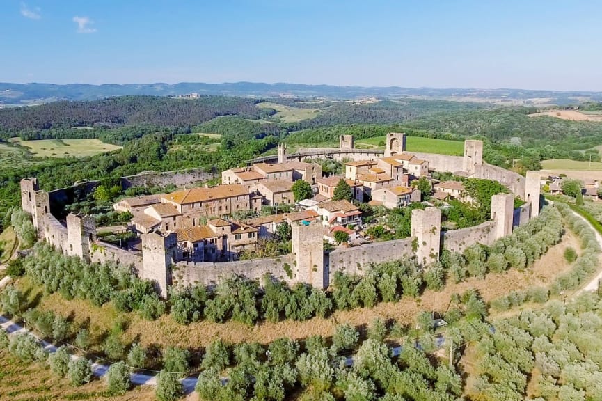 Beautiful view of Medieval town of Monteriggioni in Tuscany, Italy