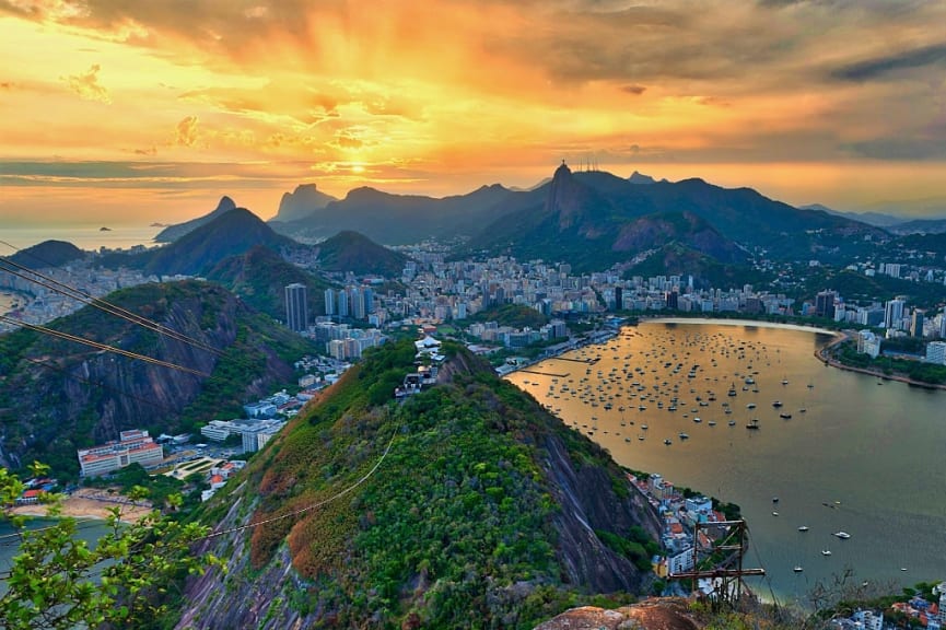 Rio de Janeiro at sunset in Brazil.