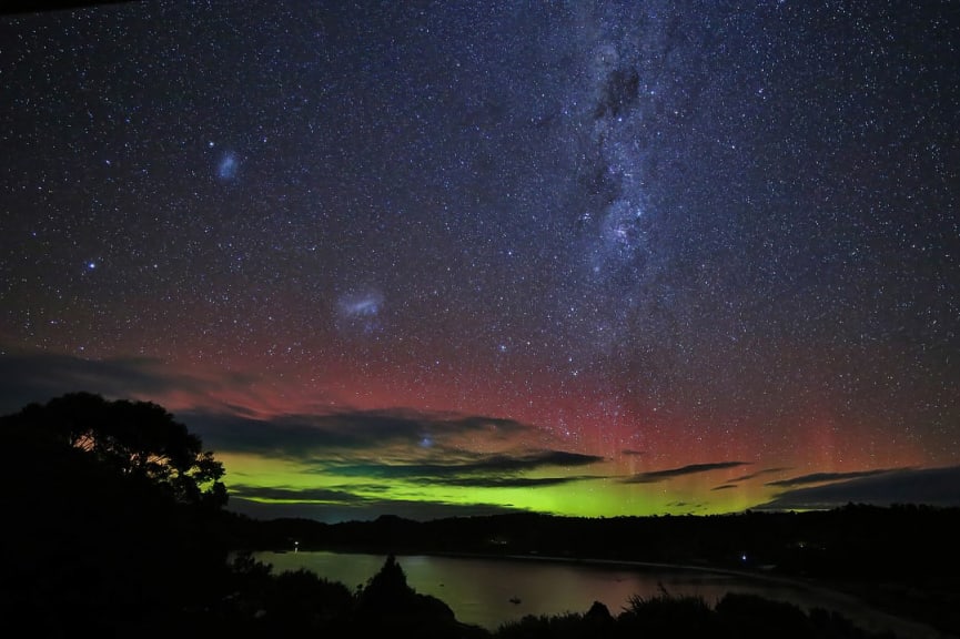 Aurora Australis (southern lights) over Stewart Island in New Zealand