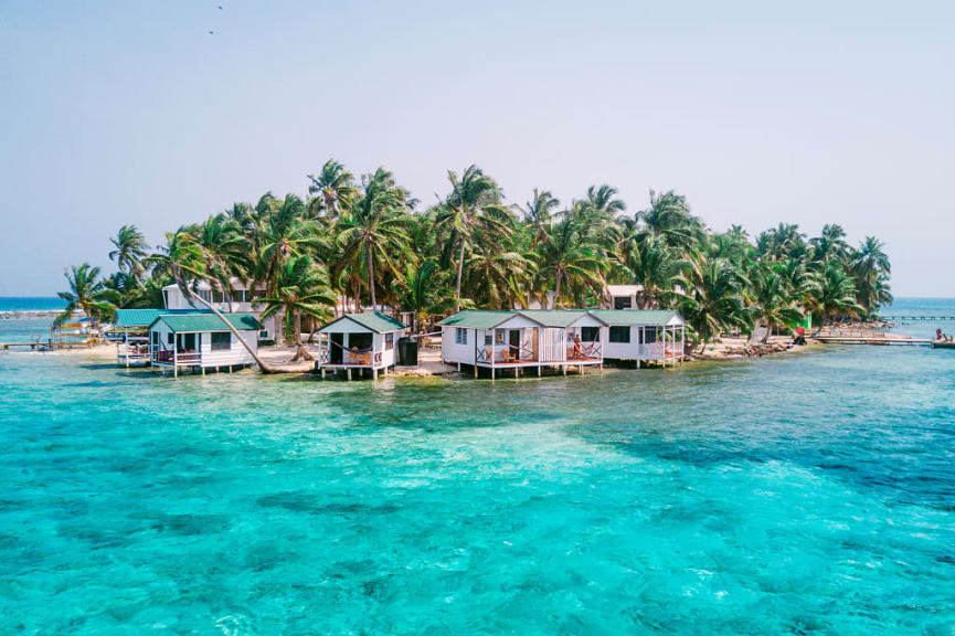 Aerial view of Tobacco Caye in Belize Barrier Reef