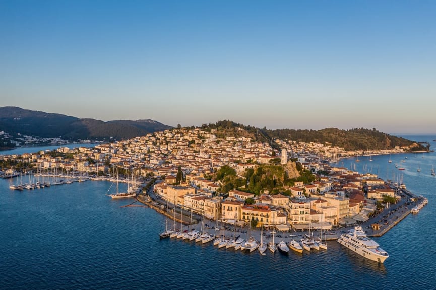 Aerial view of the Port in Poros, Greece