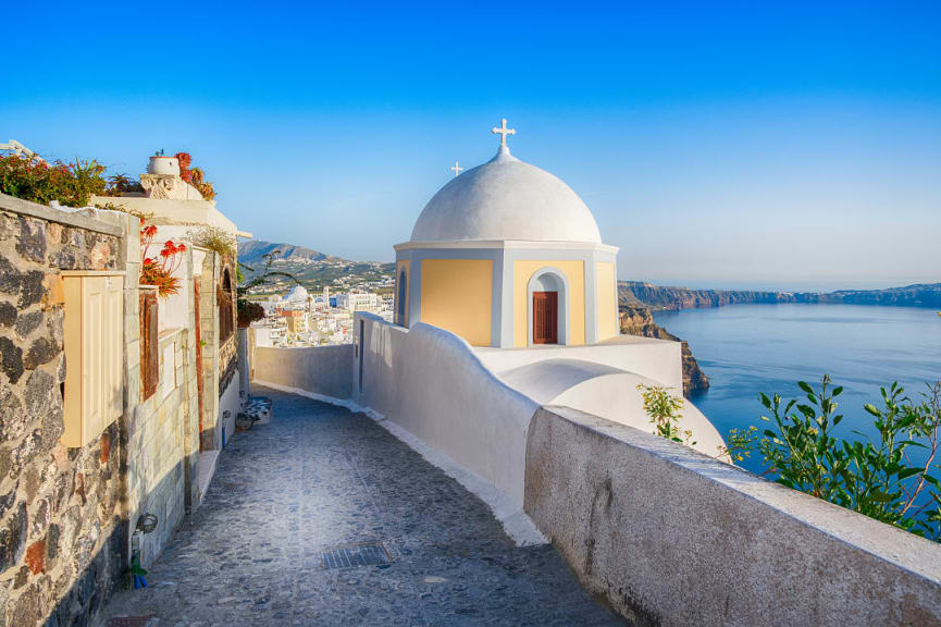 Church dome in Firostefani on Santorini, Greece