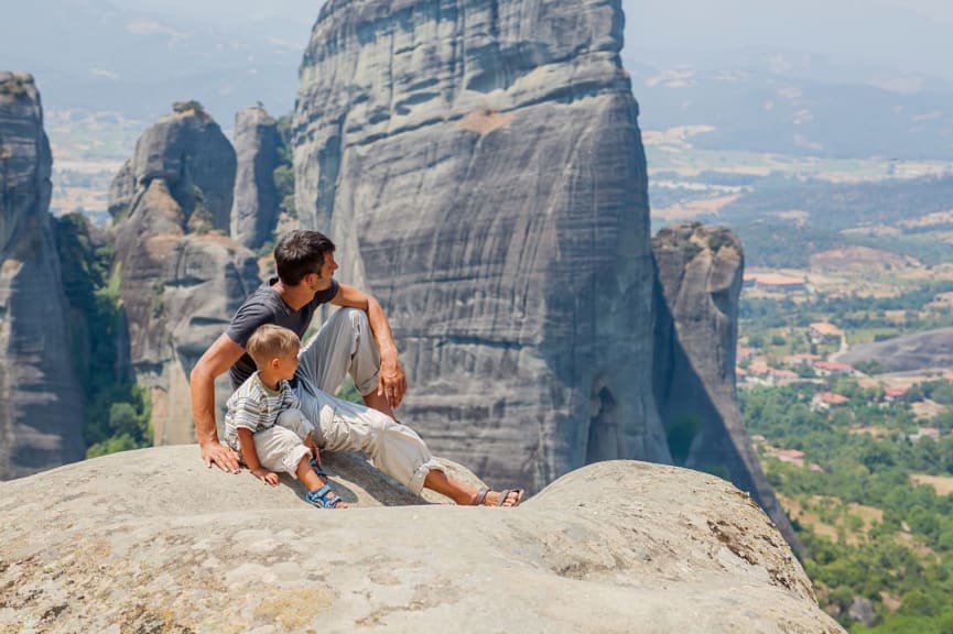 Father and son in Meteora, Greece