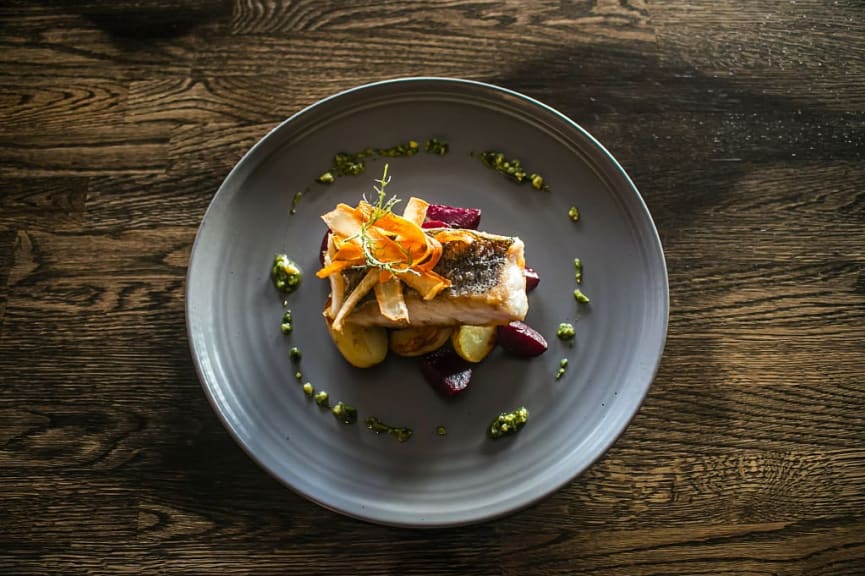 Sea bass dish at a gastro pub in Brickens, Ireland