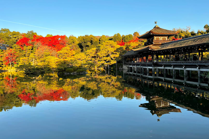 Fall foliage at Heian Shrine gardens in Kyoto, Japan