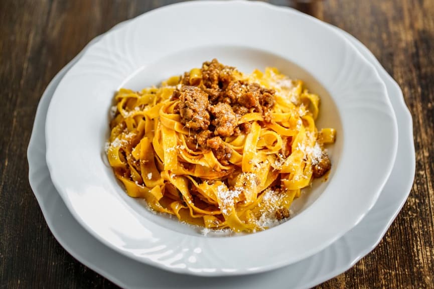 Homemade pasta served at a restaurant in Italy