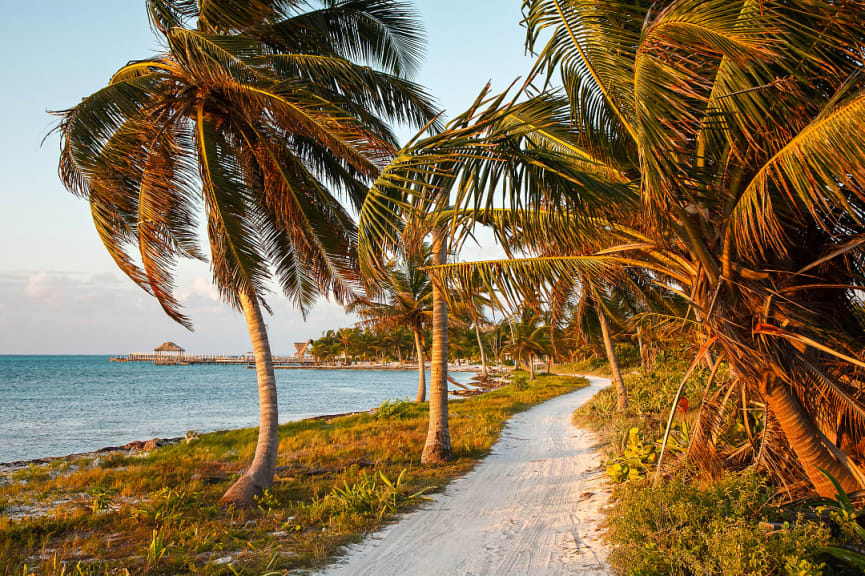 Sandy ocean walk way in Ambergris Caye, Belize