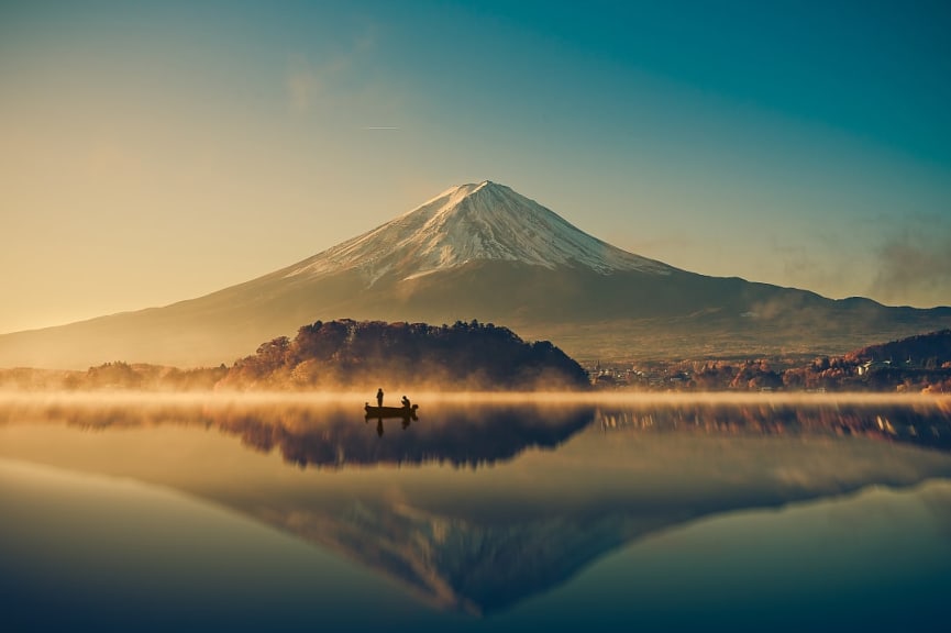 Lake Kawaguchi with Mount Fuji in the background, Japan