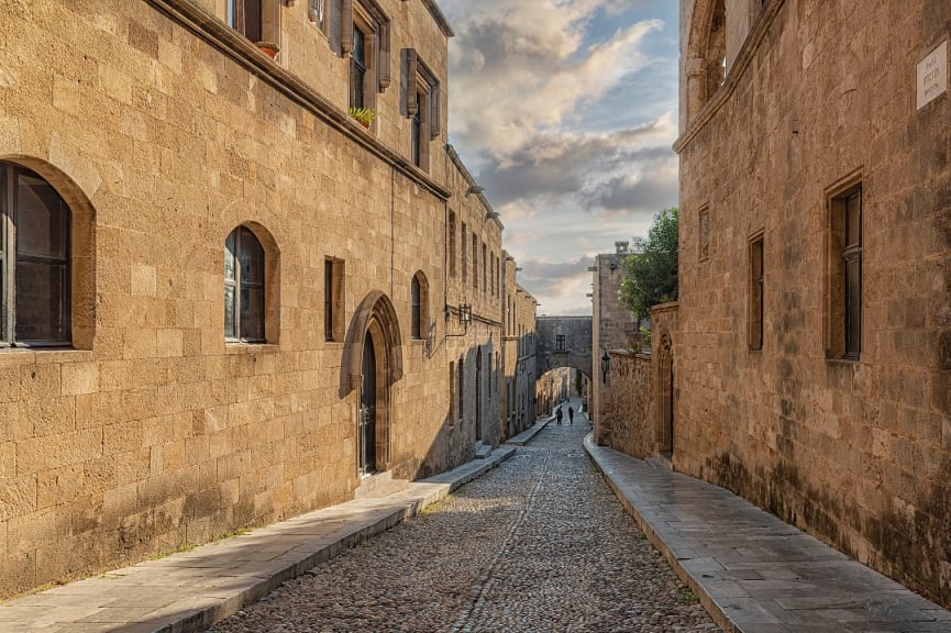 Street of the knights in the medieval old town of Rhodes, Greece