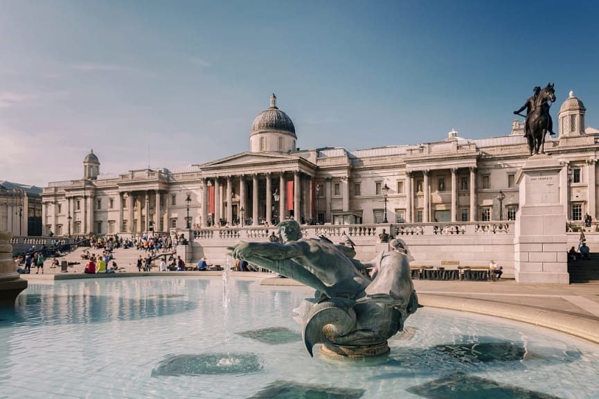 The National Gallery and Trafalgar Square in London, England