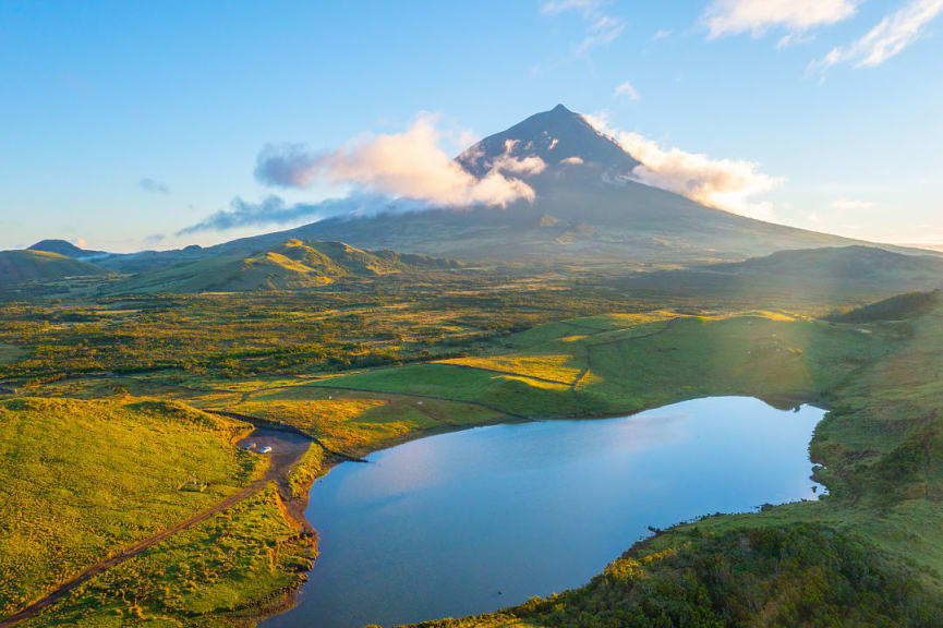 Pico mountain behind Lagoa do Capitao on Pico island, Portugal