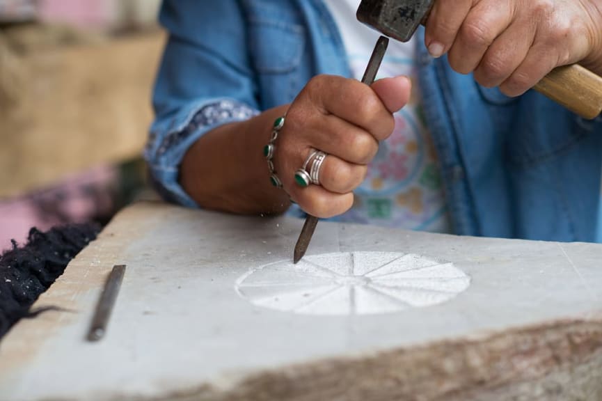 Close up of a woman stone carving