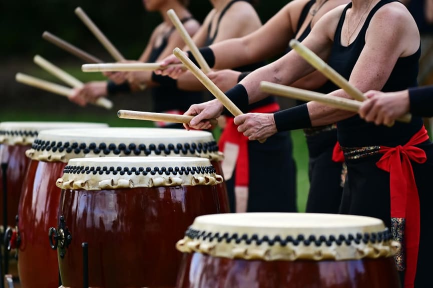 Taiko drummers perform at a festival in Japan