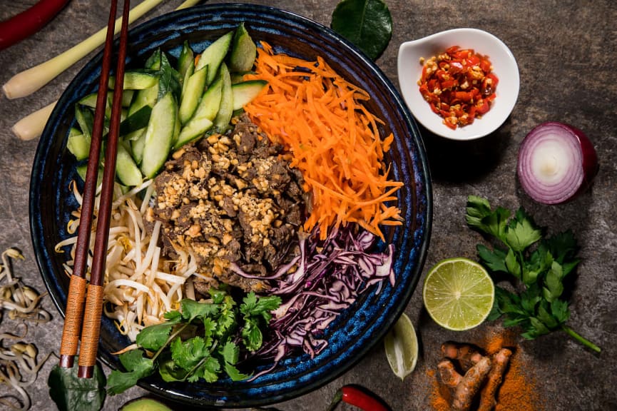 Bun Bo Nam Bo with various ingredients