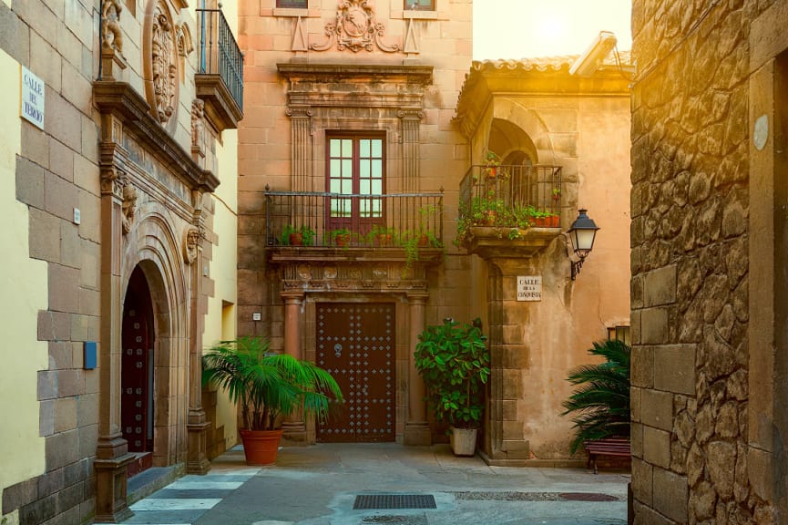 Street in Poble Espanyol, Barcelona, Spain