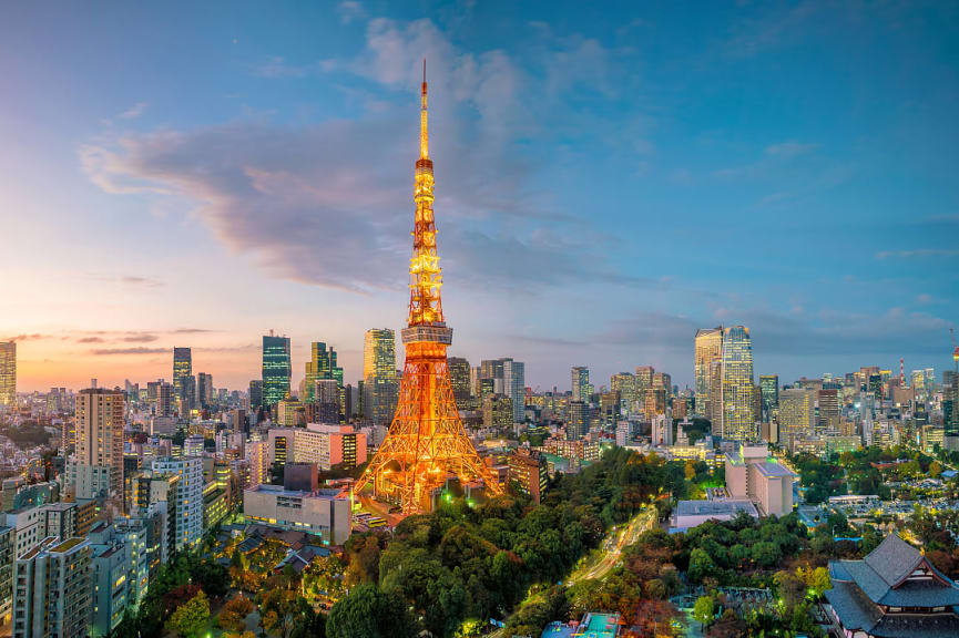 Tokyo Tower at dusk in Japan