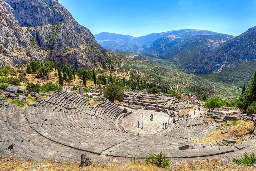 The Ancient Theatre in Delphi, Greece.