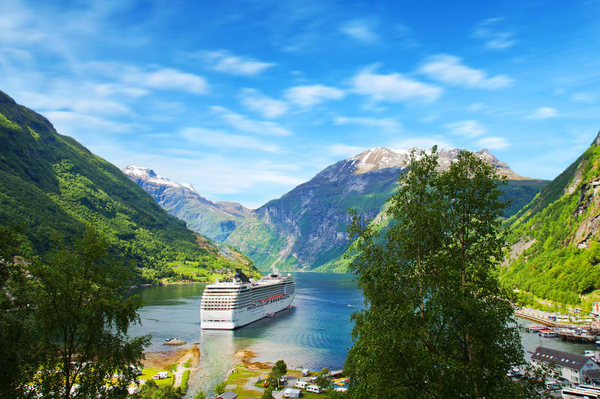 Cruise ship in Geiranger Fjord, Norway 
