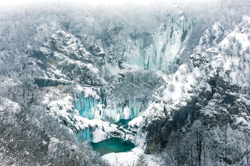 Frozen waterfalls at Plitvice National Park