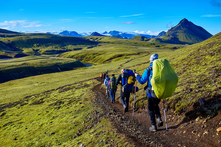 Hikers on Laugavegur trail in southern Iceland