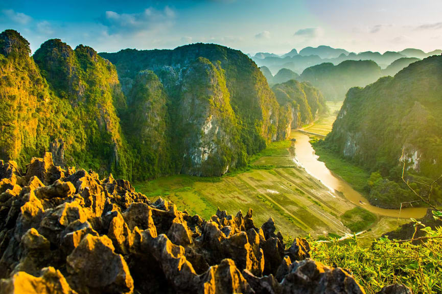 Viewpoint from the top of Mua Cave Mountain, Ninh Binh, Vietnam. 