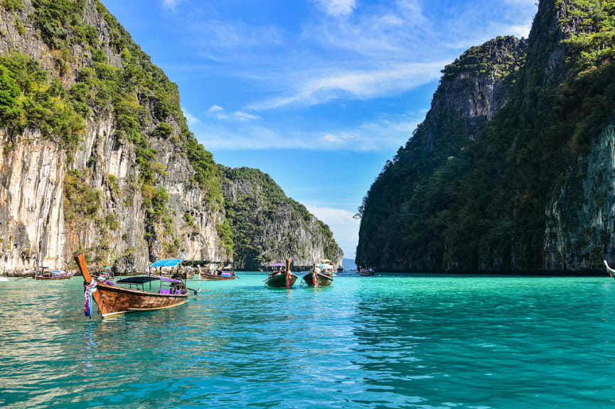 Fishing boats in the bay, Phi Phi island, Thailand