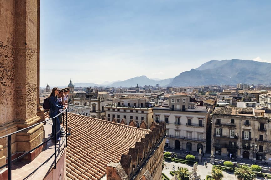 Family on vacation in Palermo, Sicily