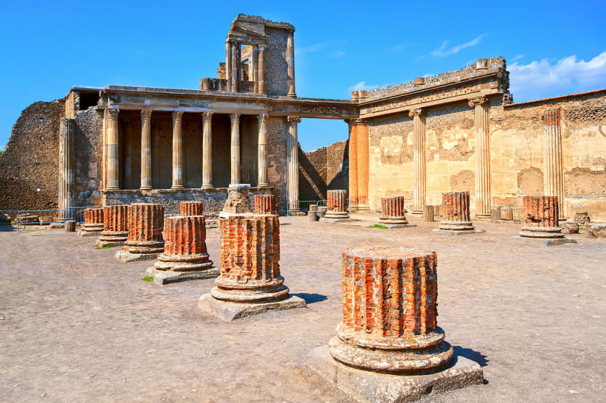 Ruins of antique Roman temple in Pompeii, Naples, Italy