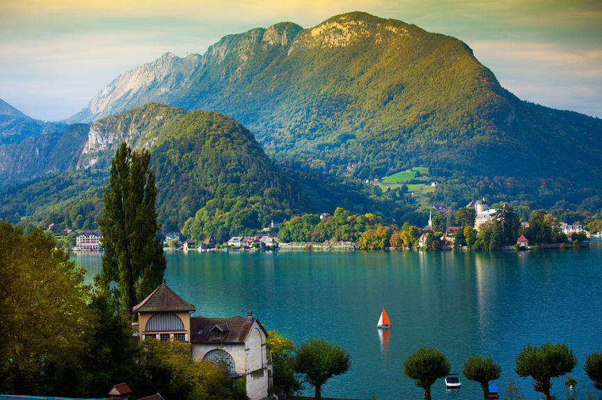 Sailboat on Lake Annecy, France