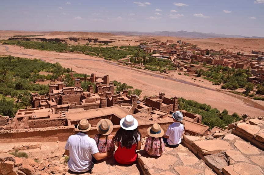 Family at Ait Ben Haddou in in Ouarzazate province, Morroco