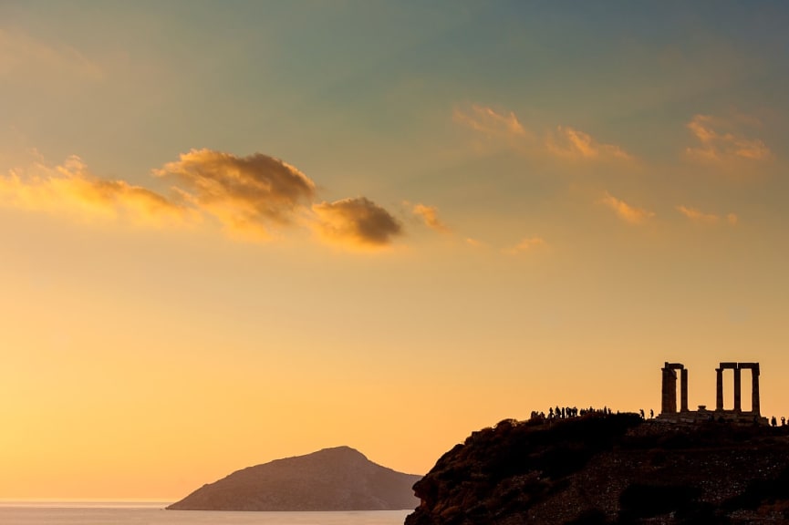 Temple of Poseidon at Cape Sounion during Sunset