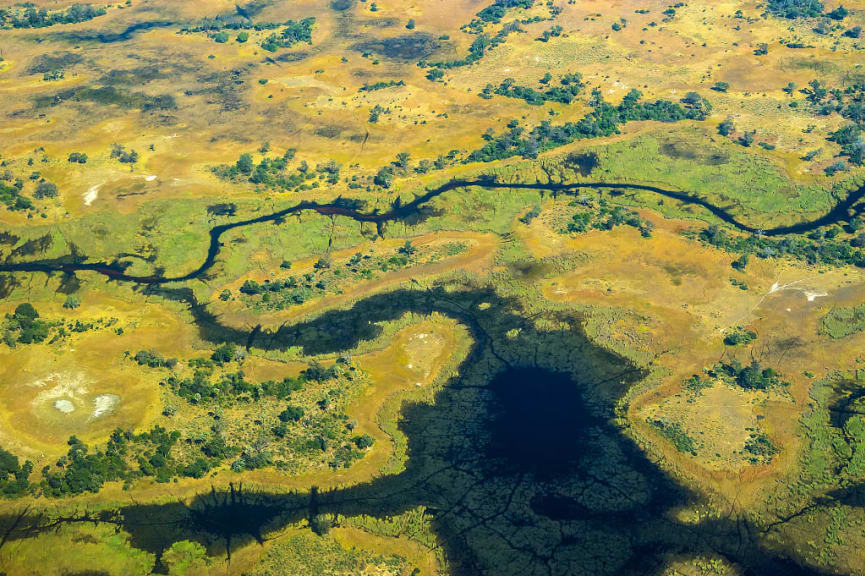 Aerial view of the Okavango Delta in Botswana