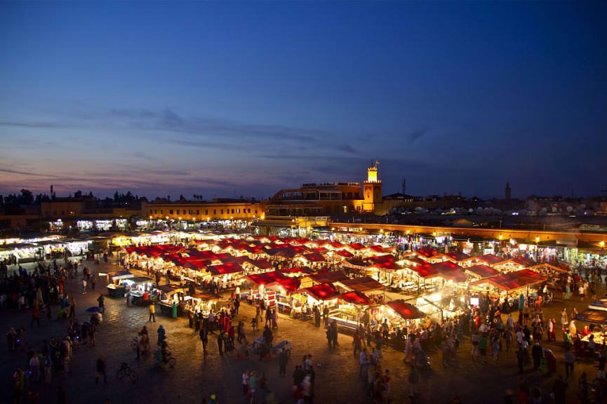 Jemaa el-Fna market at night in Marrakesh, Morocco