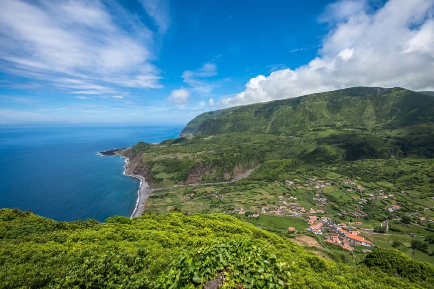 Picturesque village in a mountain valley, Flores island