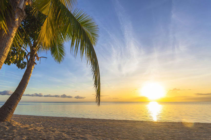 Sunset at Matangi Island in Fiji.