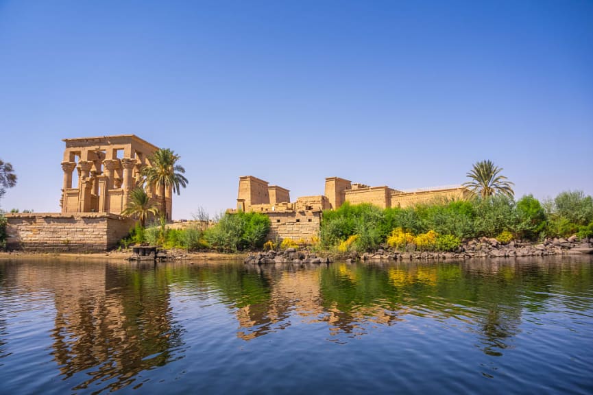 Philae Temple Complex on the banks of the Nile in Aswan, Egypt