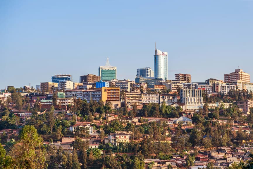 Panoramic view of the business district of Kigali city, Rwanda, Africa